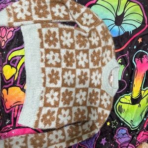 Fluffy sweater, small flowers, light blue color